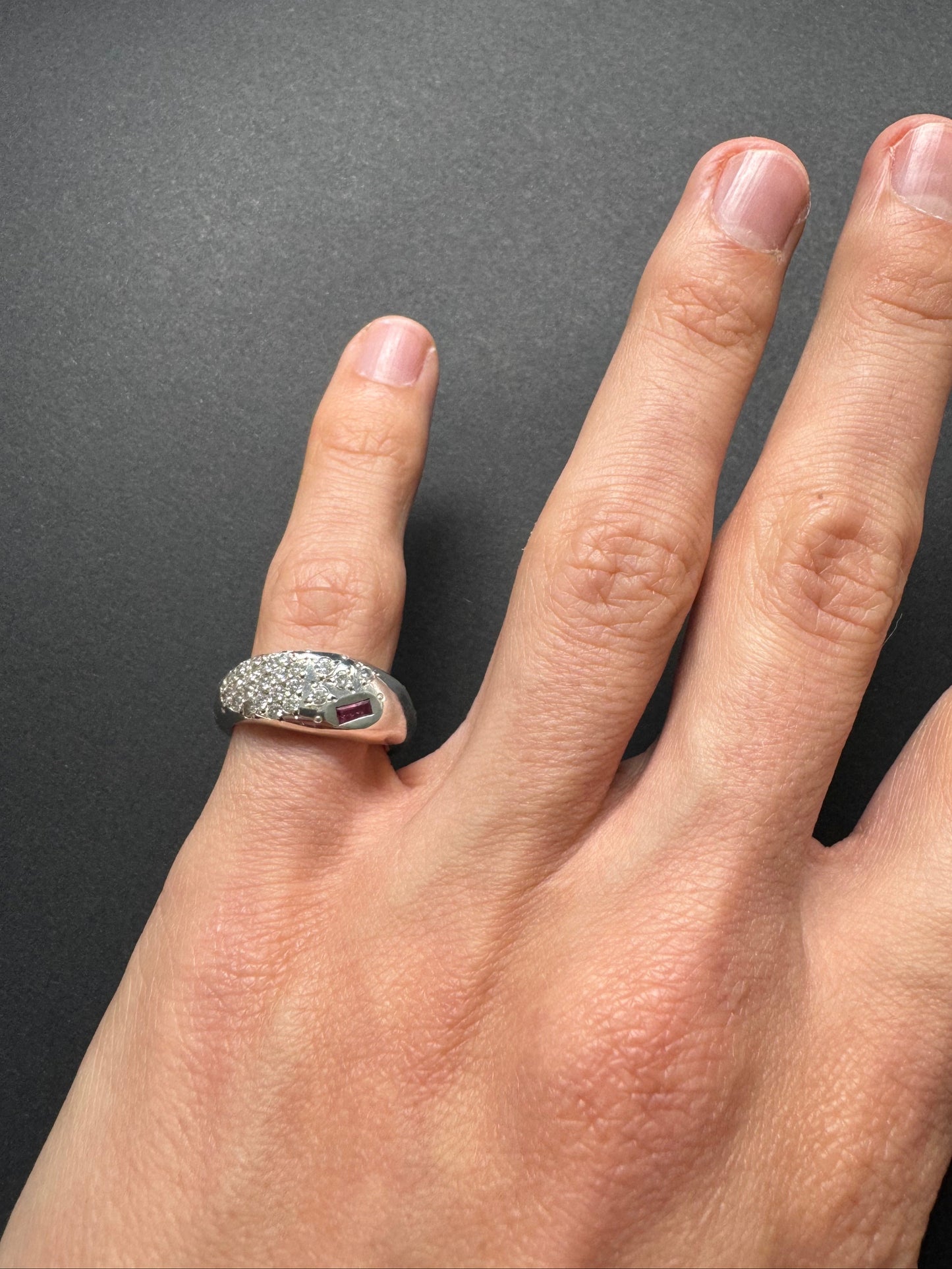 WHITE NOISE RING /  Ruby & CZ