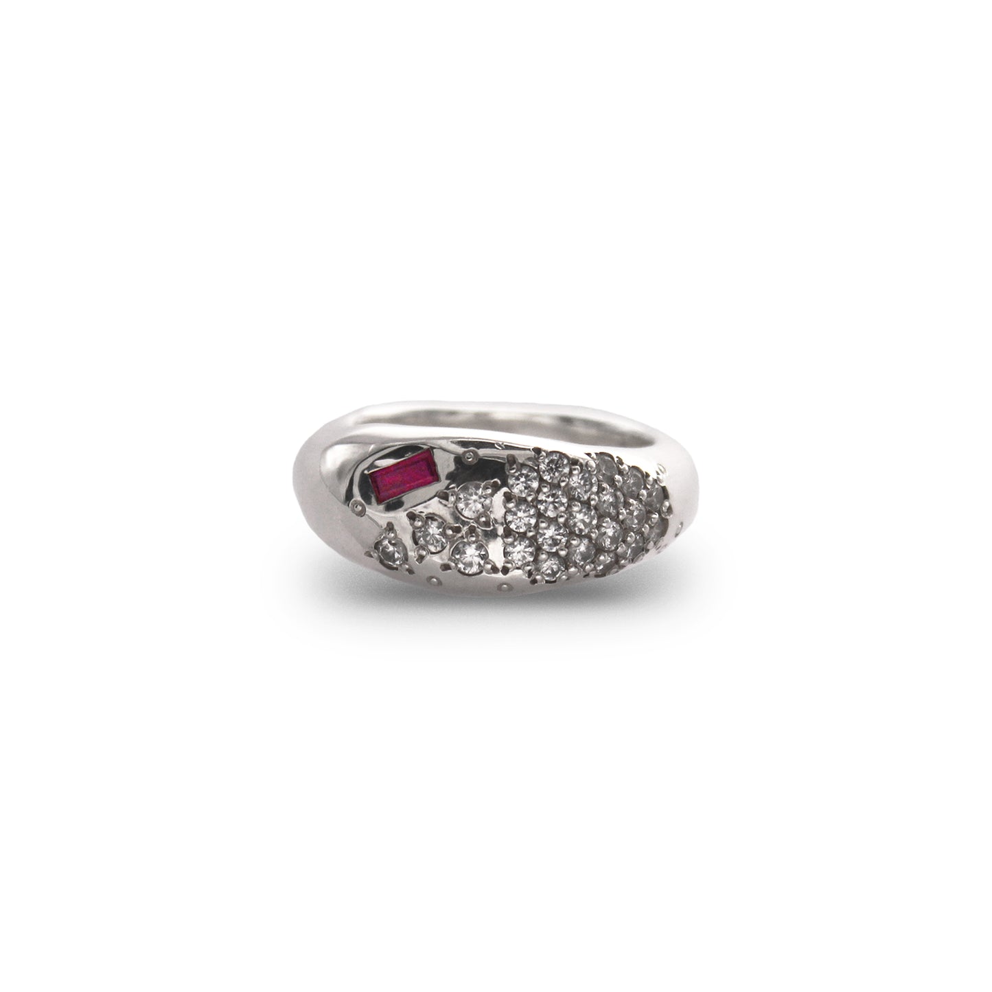 WHITE NOISE RING /  Ruby & CZ
